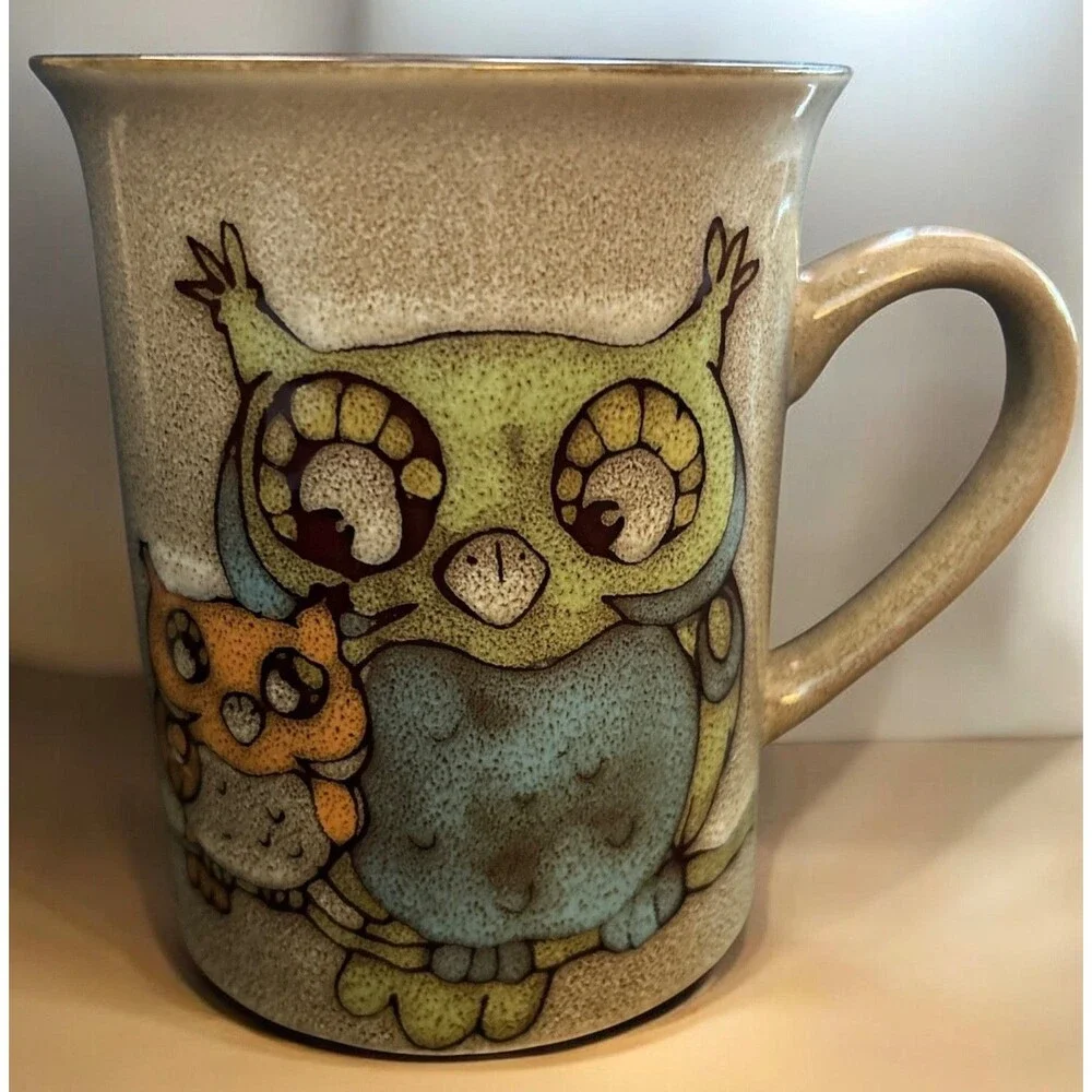 Vintage Coffee Mug Ceramic Cup Whimsical Colorful Owl BuddyBirds 16 oz Tea Cocoa